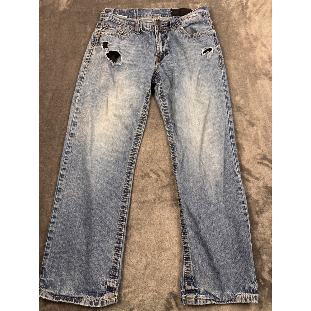 Axel Mens Relaxed Straight Distressed Light Wash Denim Jeans Blue 32x26
